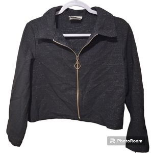 Vtg Amy Byer Black Shimmery Zip Up Top Made In USA Size 18 1/2